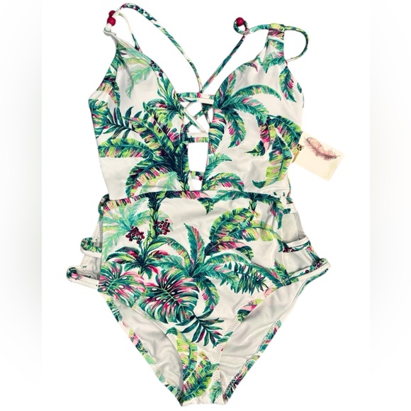 Jessica Simpson Other - Jessica Simpson Women's Jungle Cruise Beaded Tropical-Print 1-Piece Swimsuit. S